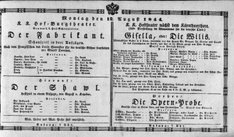 Theaterzettel (Oper und Burgtheater in Wien) 18440812 Seite: 1
