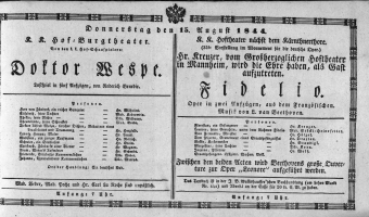 Theaterzettel (Oper und Burgtheater in Wien) 18440815 Seite: 1