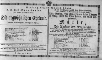 Theaterzettel (Oper und Burgtheater in Wien) 18440816 Seite: 1