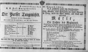 Theaterzettel (Oper und Burgtheater in Wien) 18440822 Seite: 1