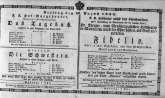 Theaterzettel (Oper und Burgtheater in Wien) 18440823 Seite: 1