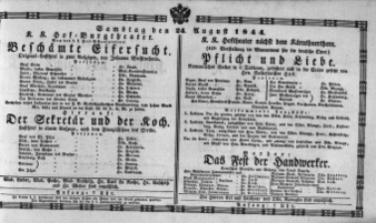 Theaterzettel (Oper und Burgtheater in Wien) 18440824 Seite: 1