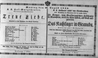 Theaterzettel (Oper und Burgtheater in Wien) 18440826 Seite: 1