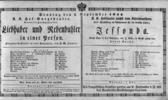Theaterzettel (Oper und Burgtheater in Wien) 18440901 Seite: 1