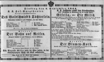 Theaterzettel (Oper und Burgtheater in Wien) 18440903 Seite: 1