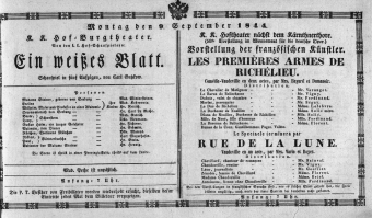 Theaterzettel (Oper und Burgtheater in Wien) 18440908 Seite: 1
