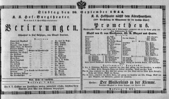 Theaterzettel (Oper und Burgtheater in Wien) 18440910 Seite: 1