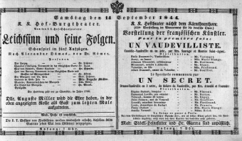 Theaterzettel (Oper und Burgtheater in Wien) 18440914 Seite: 1
