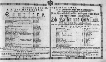 Theaterzettel (Oper und Burgtheater in Wien) 18440915 Seite: 1