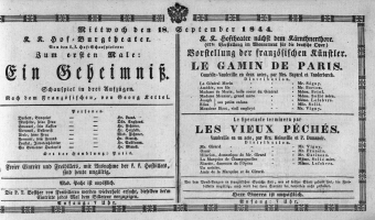 Theaterzettel (Oper und Burgtheater in Wien) 18440918 Seite: 1