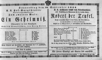 Theaterzettel (Oper und Burgtheater in Wien) 18440919 Seite: 1