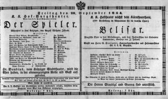 Theaterzettel (Oper und Burgtheater in Wien) 18440920 Seite: 1