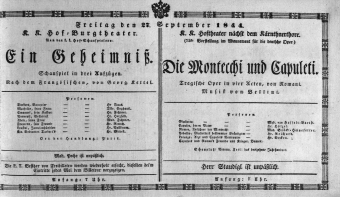 Theaterzettel (Oper und Burgtheater in Wien) 18440927 Seite: 1