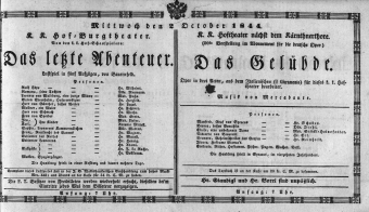 Theaterzettel (Oper und Burgtheater in Wien) 18441002 Seite: 1