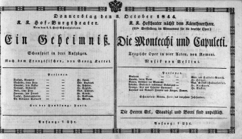 Theaterzettel (Oper und Burgtheater in Wien) 18441003 Seite: 1