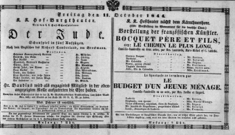 Theaterzettel (Oper und Burgtheater in Wien) 18441011 Seite: 1