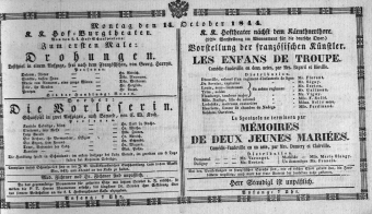 Theaterzettel (Oper und Burgtheater in Wien) 18441014 Seite: 1