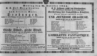 Theaterzettel (Oper und Burgtheater in Wien) 18441021 Seite: 1