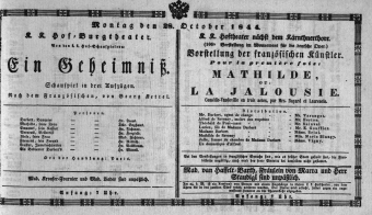 Theaterzettel (Oper und Burgtheater in Wien) 18441028 Seite: 1