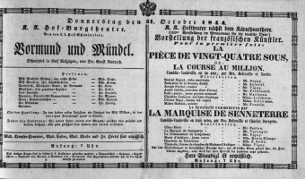 Theaterzettel (Oper und Burgtheater in Wien) 18441031 Seite: 1