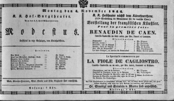 Theaterzettel (Oper und Burgtheater in Wien) 18441104 Seite: 1