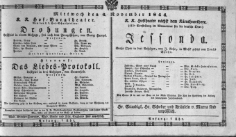 Theaterzettel (Oper und Burgtheater in Wien) 18441106 Seite: 1