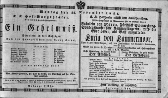 Theaterzettel (Oper und Burgtheater in Wien) 18441111 Seite: 1