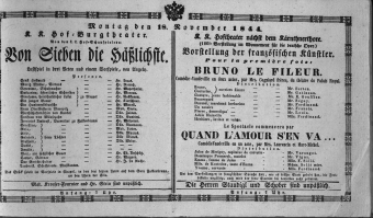 Theaterzettel (Oper und Burgtheater in Wien) 18441118 Seite: 1
