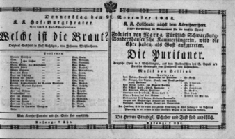 Theaterzettel (Oper und Burgtheater in Wien) 18441121 Seite: 1