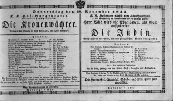 Theaterzettel (Oper und Burgtheater in Wien) 18441128 Seite: 1