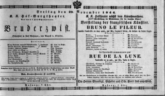 Theaterzettel (Oper und Burgtheater in Wien) 18441129 Seite: 1