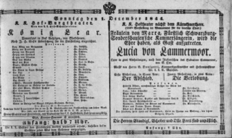 Theaterzettel (Oper und Burgtheater in Wien) 18441201 Seite: 1