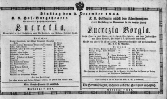 Theaterzettel (Oper und Burgtheater in Wien) 18441203 Seite: 1