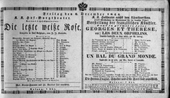 Theaterzettel (Oper und Burgtheater in Wien) 18441206 Seite: 1