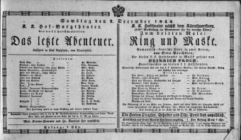 Theaterzettel (Oper und Burgtheater in Wien) 18441207 Seite: 1