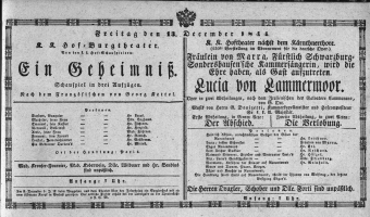 Theaterzettel (Oper und Burgtheater in Wien) 18441213 Seite: 1