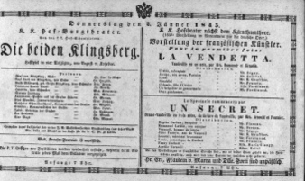 Theaterzettel (Oper und Burgtheater in Wien) 18450102 Seite: 1