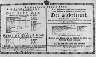 Theaterzettel (Oper und Burgtheater in Wien) 18450103 Seite: 1