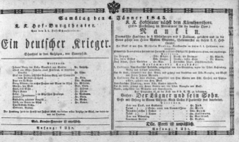 Theaterzettel (Oper und Burgtheater in Wien) 18450104 Seite: 1
