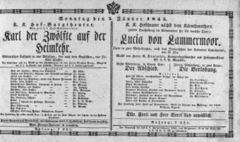 Theaterzettel (Oper und Burgtheater in Wien) 18450105 Seite: 1