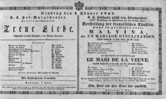 Theaterzettel (Oper und Burgtheater in Wien) 18450107 Seite: 1