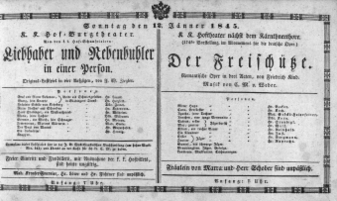 Theaterzettel (Oper und Burgtheater in Wien) 18450112 Seite: 1
