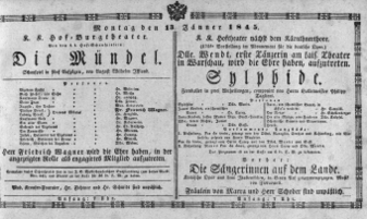 Theaterzettel (Oper und Burgtheater in Wien) 18450113 Seite: 1