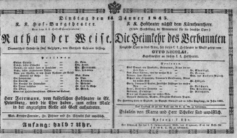Theaterzettel (Oper und Burgtheater in Wien) 18450114 Seite: 1