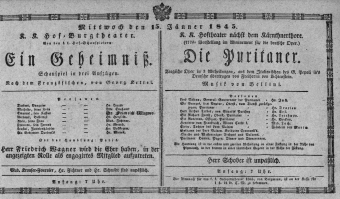 Theaterzettel (Oper und Burgtheater in Wien) 18450115 Seite: 1
