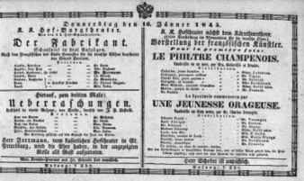 Theaterzettel (Oper und Burgtheater in Wien) 18450116 Seite: 1