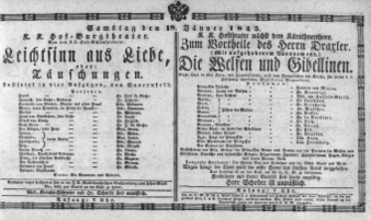 Theaterzettel (Oper und Burgtheater in Wien) 18450118 Seite: 1