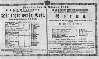 Theaterzettel (Oper und Burgtheater in Wien) 18450119 Seite: 1