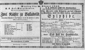 Theaterzettel (Oper und Burgtheater in Wien) 18450120 Seite: 1