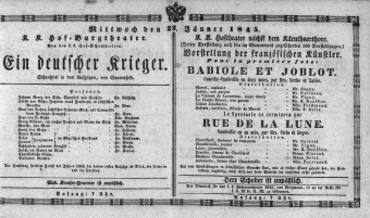 Theaterzettel (Oper und Burgtheater in Wien) 18450122 Seite: 1